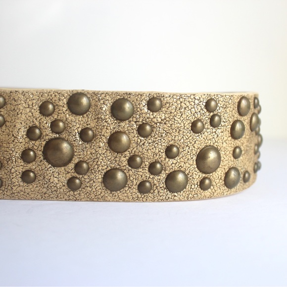 XL Genuine Leather Belt Metallic Gold with Brass Studs Studded Mudd - Picture 6 of 8
